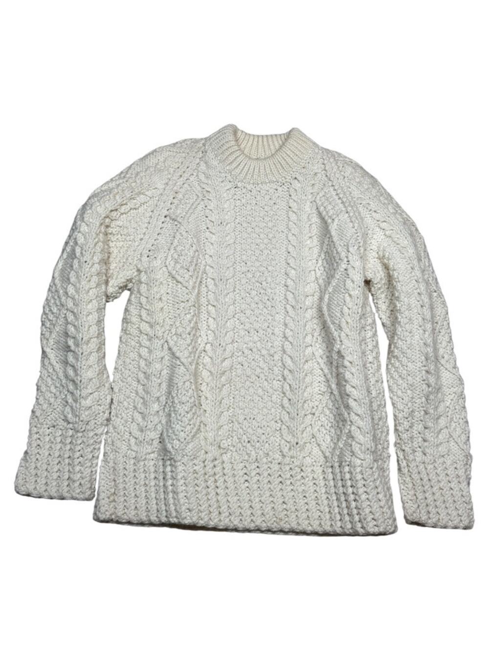 Vintage English Sport Chunky Cream Handknitted 100% Wool Sweater Ireland Small